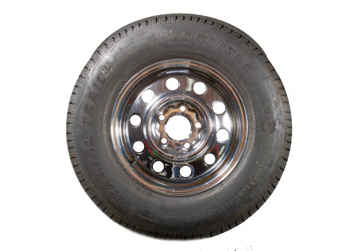 Demco Tire/ Wheel Assembly – 6 Hole/ Steel Construction/ Chrome Plated, ST205/75R14, Trailer