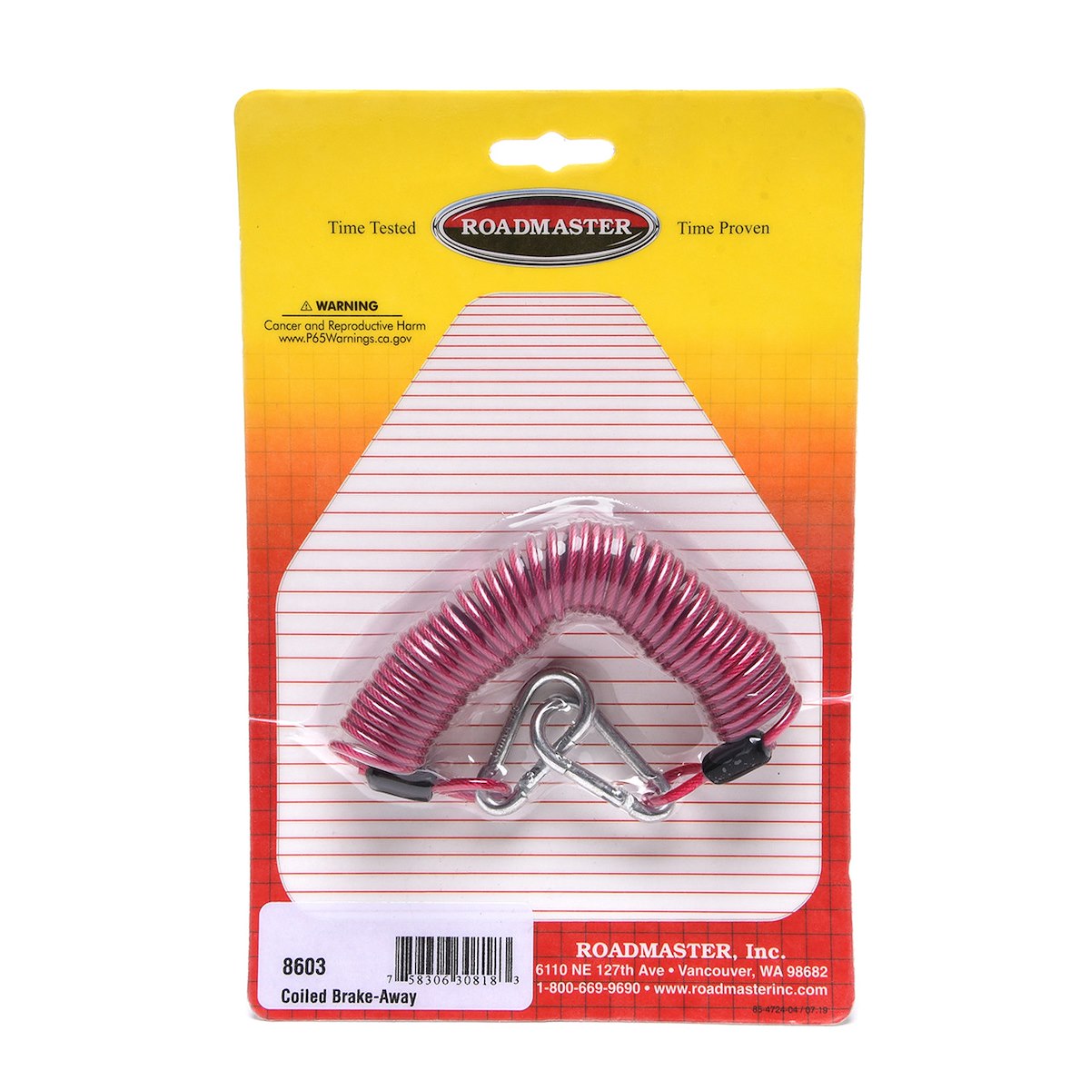 Roadmaster Trailer Safety Cable – Extends To 8 Foot, With Snap Hook, Single